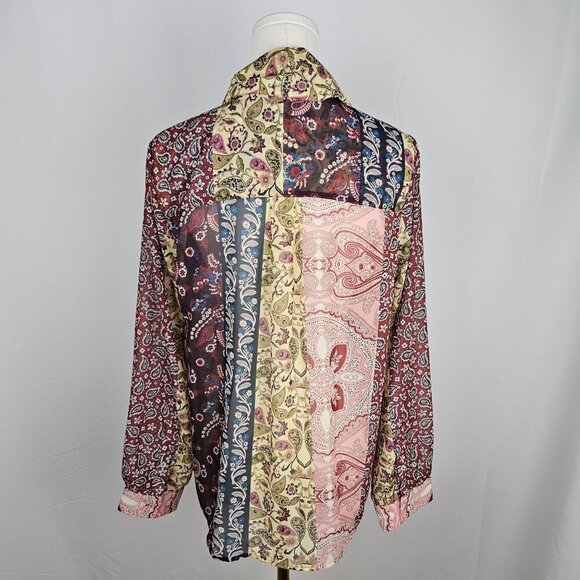 Soft Surroundings Langdon Button Down Tie Paisley Shirt Small Boho Mixed Print - Picture 5 of 10